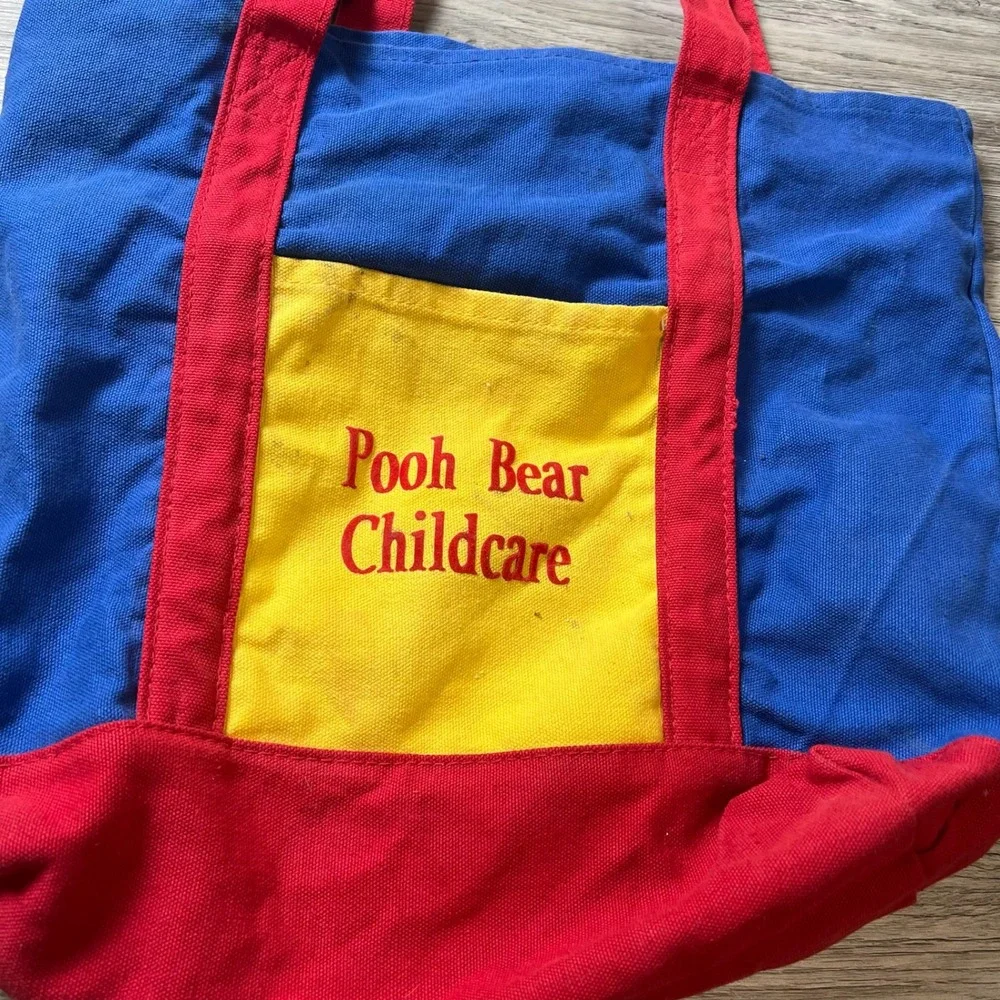 Unbranded Tote Bag Unisex Medium Blue Red Pooh Bear Childcare Canvas Colorblock
